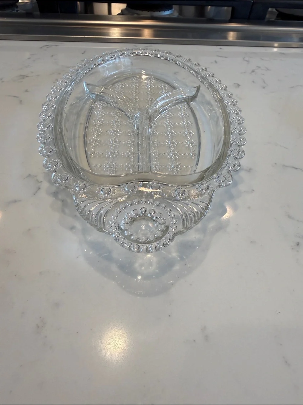 Divided Relish Dish Beaded vintage clear